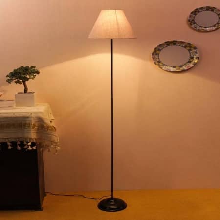 Marike Grey Fabric Floor Lamp with Black Iron Base