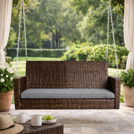 Carry Bird Wicker Patio Furniture Outdoor Balcony Swings In Brown And Grey Colour