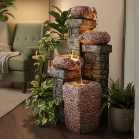 Green Fiber Glas Cask Stone Indoor Water Fountain