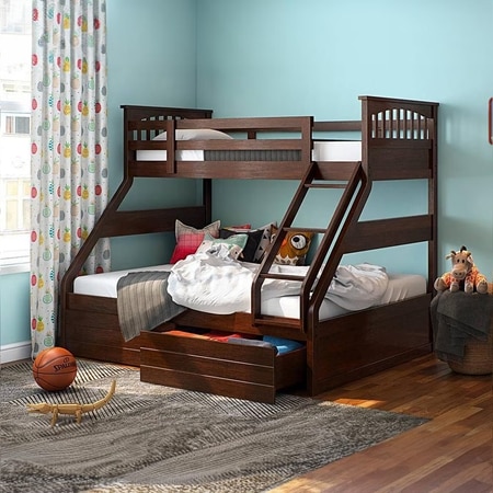 Barnley Single Over Queen Storage Bunk Bed In Dark Walnut