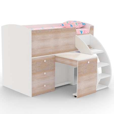 Fun House Loft Bed Ith Integrated Pull Out Desk  Oak In Oak Colour