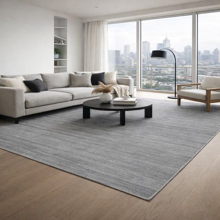 Linear Texture Pet Yarn Rectangle Carpets Hand Loom in Grey Colour