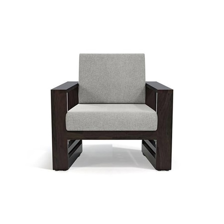 Parson 1 Seater Wooden Sofa In American Walnut Finish in Vapour Grey Colour