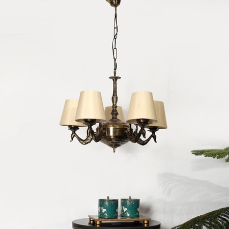 Devansh Gold Antique Wall Mounted Lamp With Off-White Cotton Shade