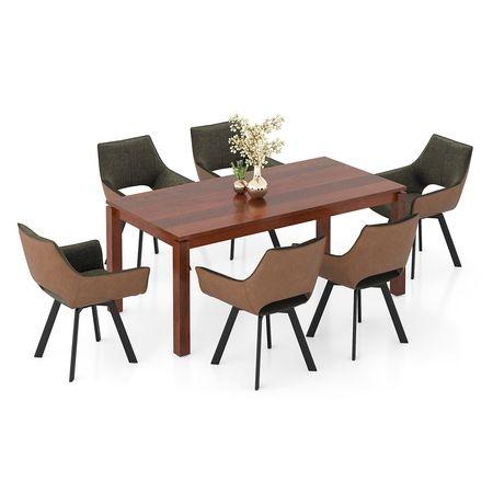 Atlas Solid Wood 6 Seater Compact Dining Table In Honey Finish With set of 6 Casey Swivel Dining Chair in Dual Tone