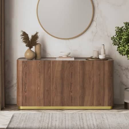 Dorian Engineered Wood Sideboard With Ceramic Top In Walnut High Gloss Finish