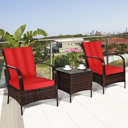Carry Bird Wicker Patio Furniture Outdoor Balcony Chairs In Brown And Red Colour