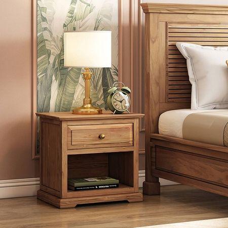 Tuscany Solid Wood Bedside Table in Natural Teak Finish