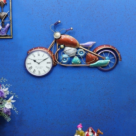 Craft Tree Metal Handpainted Red Color Bike  Wall Clock