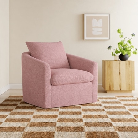 Oxford Boucle Fabric Lounge Chair in Pink Colour