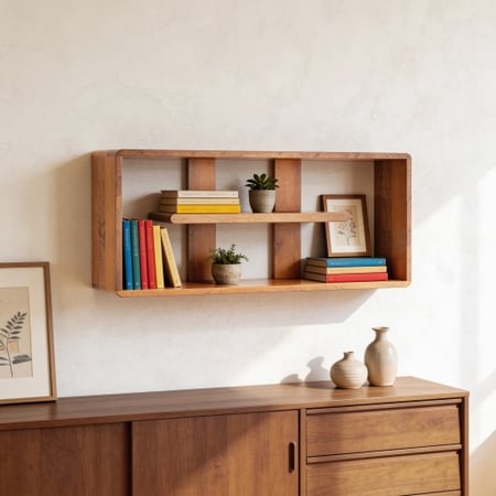 Monza Solid wood Wall Shelf In Amber Walnut