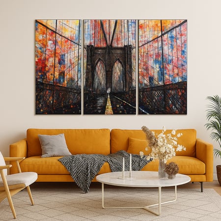 Truss Pcs Black Red Grunge Brooklyn Bridge Printed Canvas Wall Prints Set of 3 Multicolor Matte