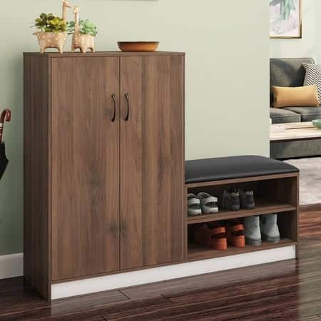 Alex 21 Pair Shoe Cabinet in Classic Walnut Finish