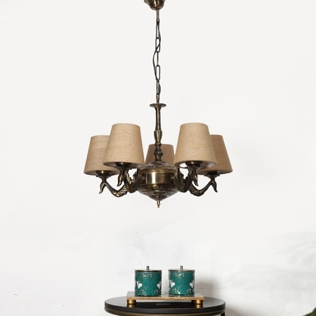 Devansh Dual Gold  Antique Wall Mounted Lamp With Off-White Cotton Shade