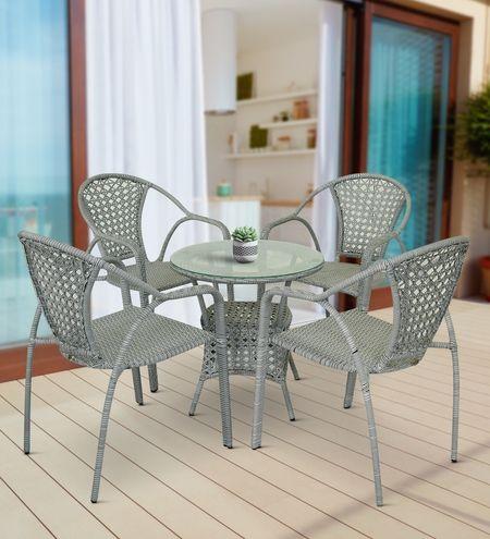 Esperance  Wicker Table And Chair Set In  White And Black Finish
