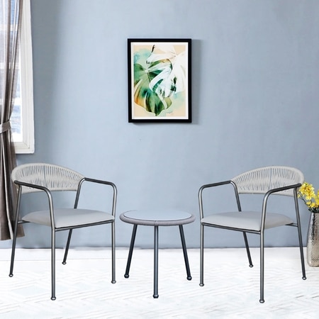 Costa Outdoor Table Set with 1 Table and 2 Chairs in Gun Metal Grey