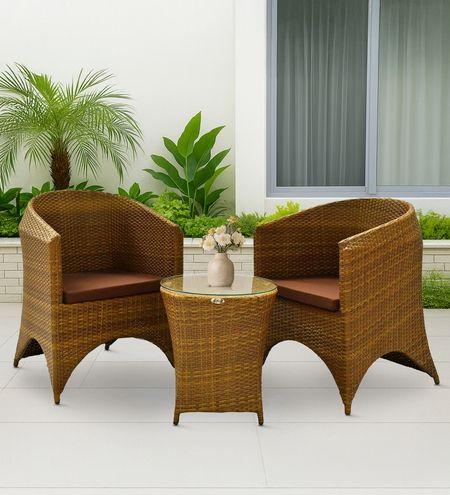 Hobart Wicker Table And Chair Set In Beige Brown Dual Tone Finish