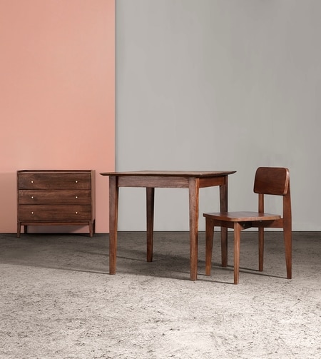 Old Ham Solid Wood 6 Seater Dining Table in Dark Brown Finish