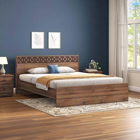 Macy Engineered Wood Queen Size Non Storage Bed In Classic Walnut Finish