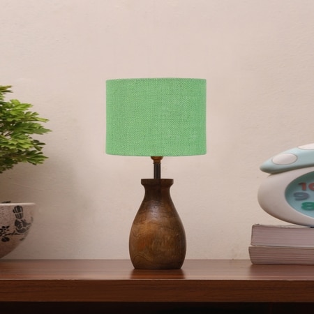 Devansh Green Jute Table Lamp With Wood Natural Base (7X13 Inches)-17
