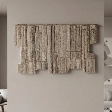 Beige Abstract Geometric Handmade Natural Wool Wall Art 4 x 2 Feet
