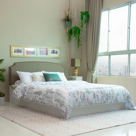 Pingala Engineered Wood Queen Size Bed With Hydraulic Storage (Melamine Finish, White Colour)