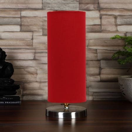 Red cotton table lamp with Steel Base -3