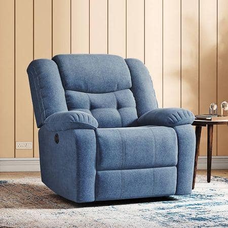 Theo Single Seater Swivel Rock Recliner in Baltic Blue Premium Chenille Fabric