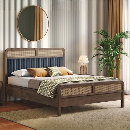 Hanoi Solid Wood Cane Queen Size Non Storage Bed In Davis Plus Colour