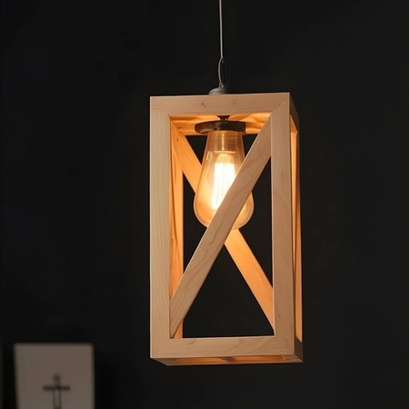 Symmetric Beige Solid Wood Single Hanging Light