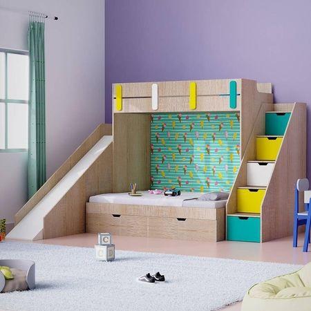 Sleep Nâ€™ Slide Bunk Bed with Slide and Storage in Oak Colour BKBB025