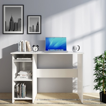 Woodbuzz Duke Engineered Wood Finish Study Table Laptop Computer Table Desk In Frosty White