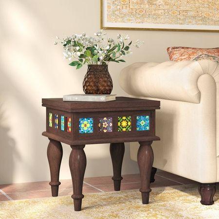 Azul Solid Wood Side Table in Brushed Walnut Finish