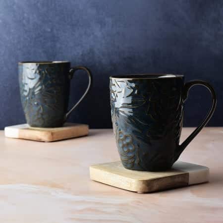 Blue Wildflower Ceramic Coffee Mug Set