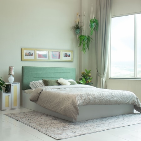 Ahimsa Engineered Wood Queen Size Bed With Hydraulic Storage (Melamine Finish, White Colour)