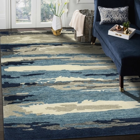 Kali Blue Abstract Hand-Tufted Viscose 5X3 Feet Carpet