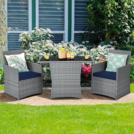 Carry Bird Wicker Patio Furniture Outdoor Balcony Chairs In Grey And Navy Blue Colour
