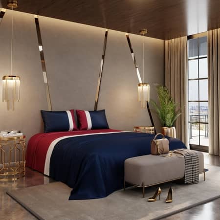 Stoa Paris 300TC UltrSatin Super King Bedsheet with 2 Pillow Covers Satin Super Navy, Red White