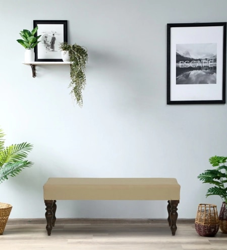 Aarna Sheesham Wood Upholstered Bench In Walnut Finish