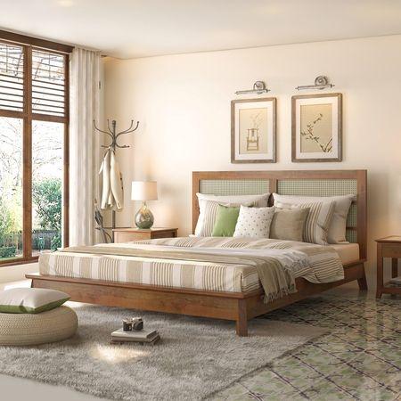 Fujiwara Solid Wood King Size Bed In Amber Walnut Finish