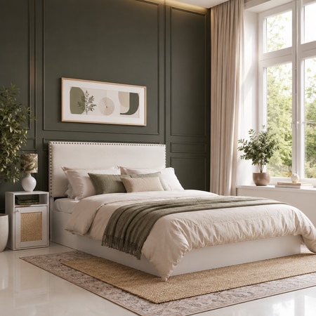 Yama Engineered Wood Queen  Size Bed With Hydraulic Storage (Melamine Finish, White Colour)