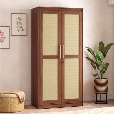 Kaarya Engineered Wood 2 Door Wardrobe in Wheat Brown Walnut Finish