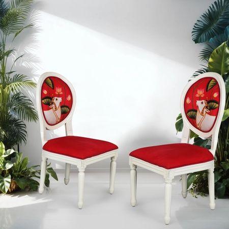 Traditional Indian Pichwai Work Wooden Dining Chair in Red Colour