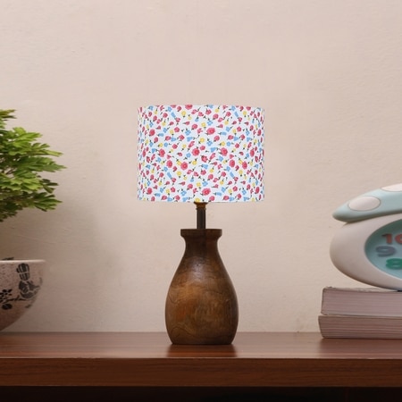 Devansh Multicolor Cotton Table Lamp With  Wood Natural Base (7X13 Inches)-16