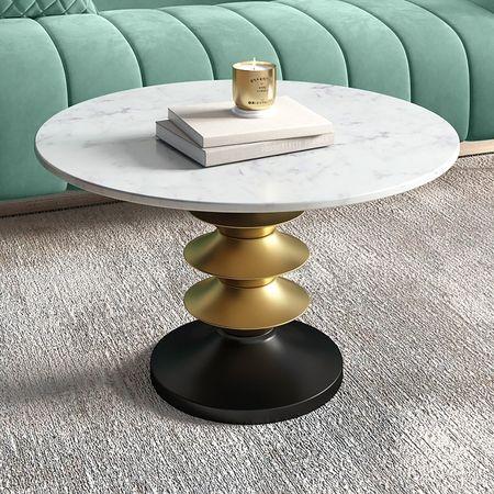 Mira Banswara Marble And Metal Coffee Table In Glossy Gold Finish