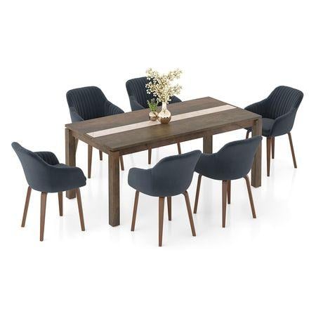 Atlas Crest Solid Wood 6 Seater Dining Table with 6 Rochelle Lounge Chair