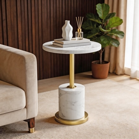 Glen Metal and Marble Side Table In EPL Gold Finish