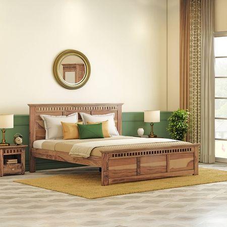 Fidora Solid Wood Queen Size Non Storage Bed In Teak Finish