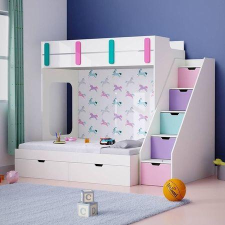 Pattern Dreams Bunk Bed with Storage in White Colour BKBB013