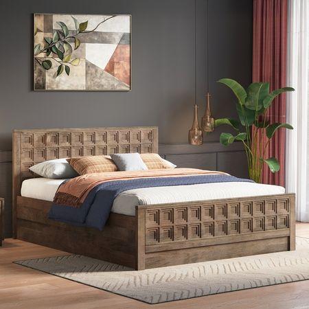 Baori Solid Wood Queen Size Hydraulic Storage Bed In Danish Walnut Finish